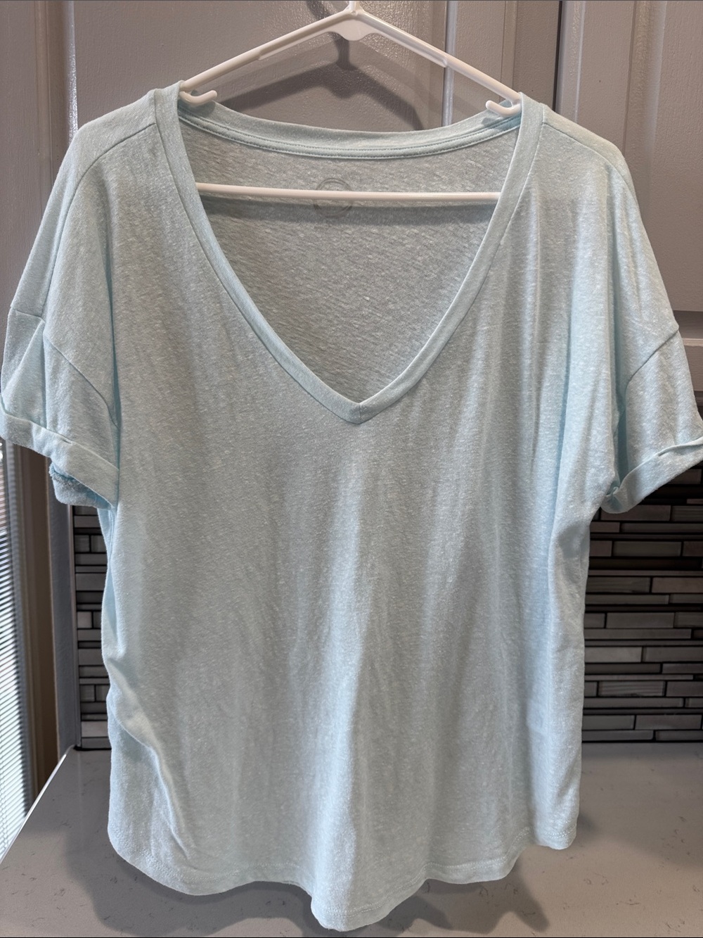 Maurices Light Blue V-Neck Short Sleeve Tee